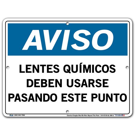 Vestil Aluminum Sign, 9-1/2" Height, 12-1/2" Width, Aluminum, Rectangle, Spanish SI-N-55-B-AL-080-S